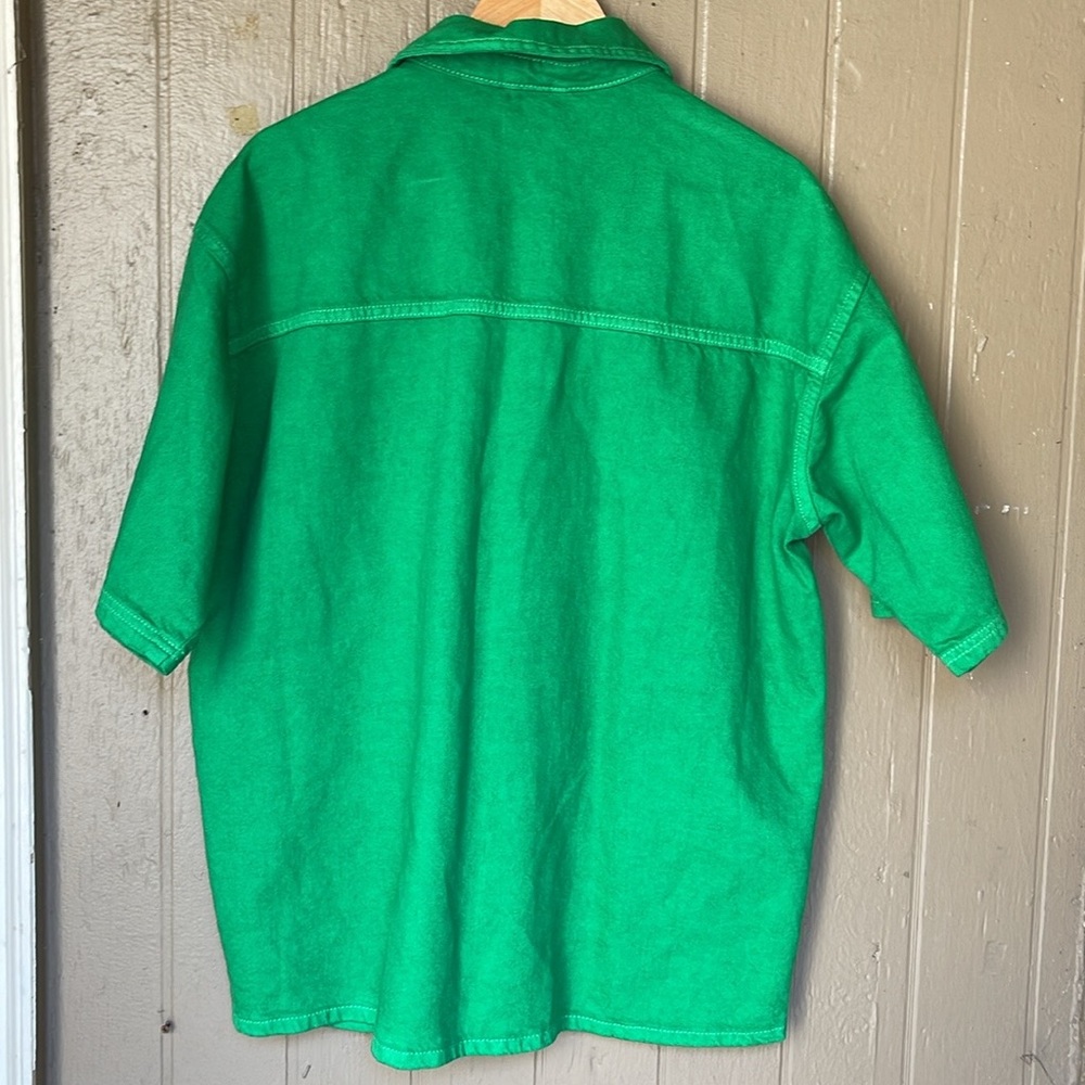 Topshop denim shacket in bright green - Picture 3 of 5